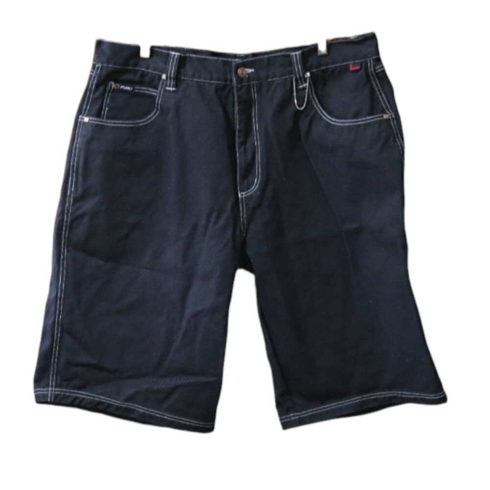 Fubu Black Sparkly Y2K Streetwear Hip Hop Baggy Denim Shorts 42